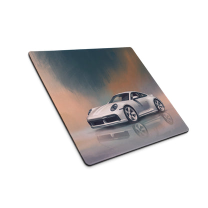 Porsche 911 Inspired Silver 992 Sport Classic Desk Mat – Low-Friction Cloth Setup Mousepad