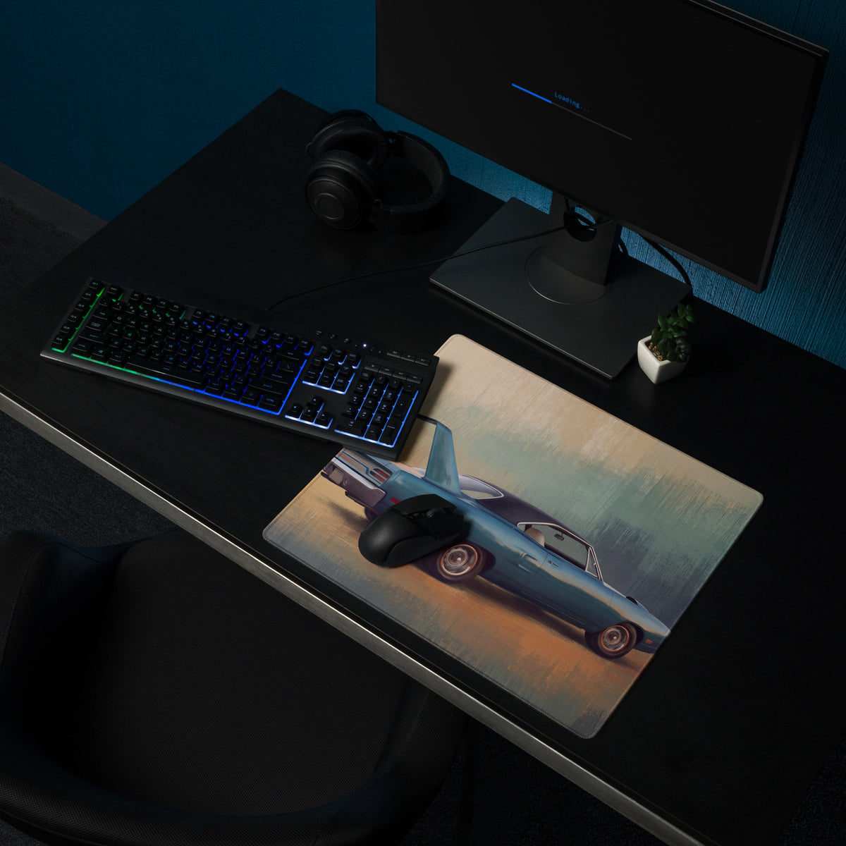 Plymouth Superbird Inspired Blue Aero Wing Desk Mat – High-Precision XL Gaming Mousepad