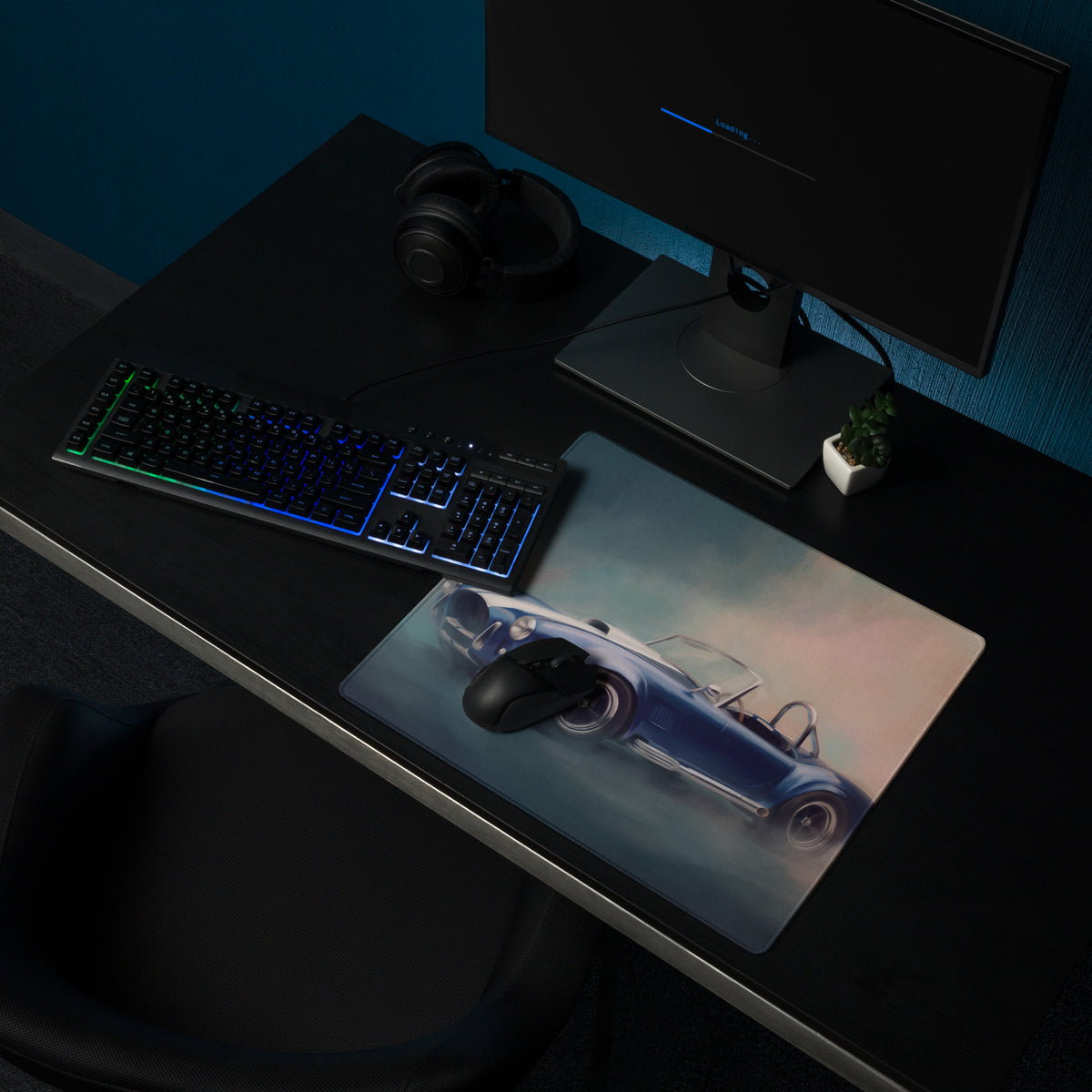 Shelby Cobra Inspired Guardsman Blue Roadster Desk Pad – Ultra-Glide Stitched Edge Gaming Mouse Mat