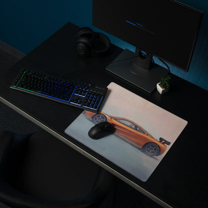 McLaren F1 Inspired Papaya Orange GT Wing Desk Mat – Low-Friction Cloth Setup Mousepad