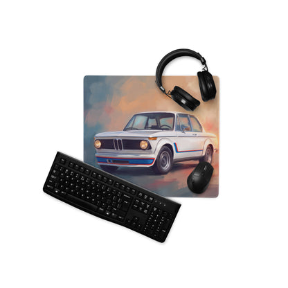 BMW 2002 Inspired Alpine White Turbo Desk Pad – Extended Non-Slip PC Mouse Mat