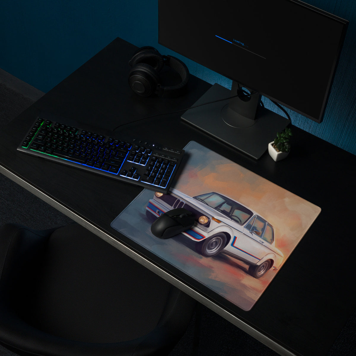 BMW 2002 Inspired Alpine White Turbo Desk Pad – Extended Non-Slip PC Mouse Mat