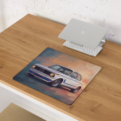 BMW 2002 Inspired Alpine White Turbo Desk Pad – Extended Non-Slip PC Mouse Mat