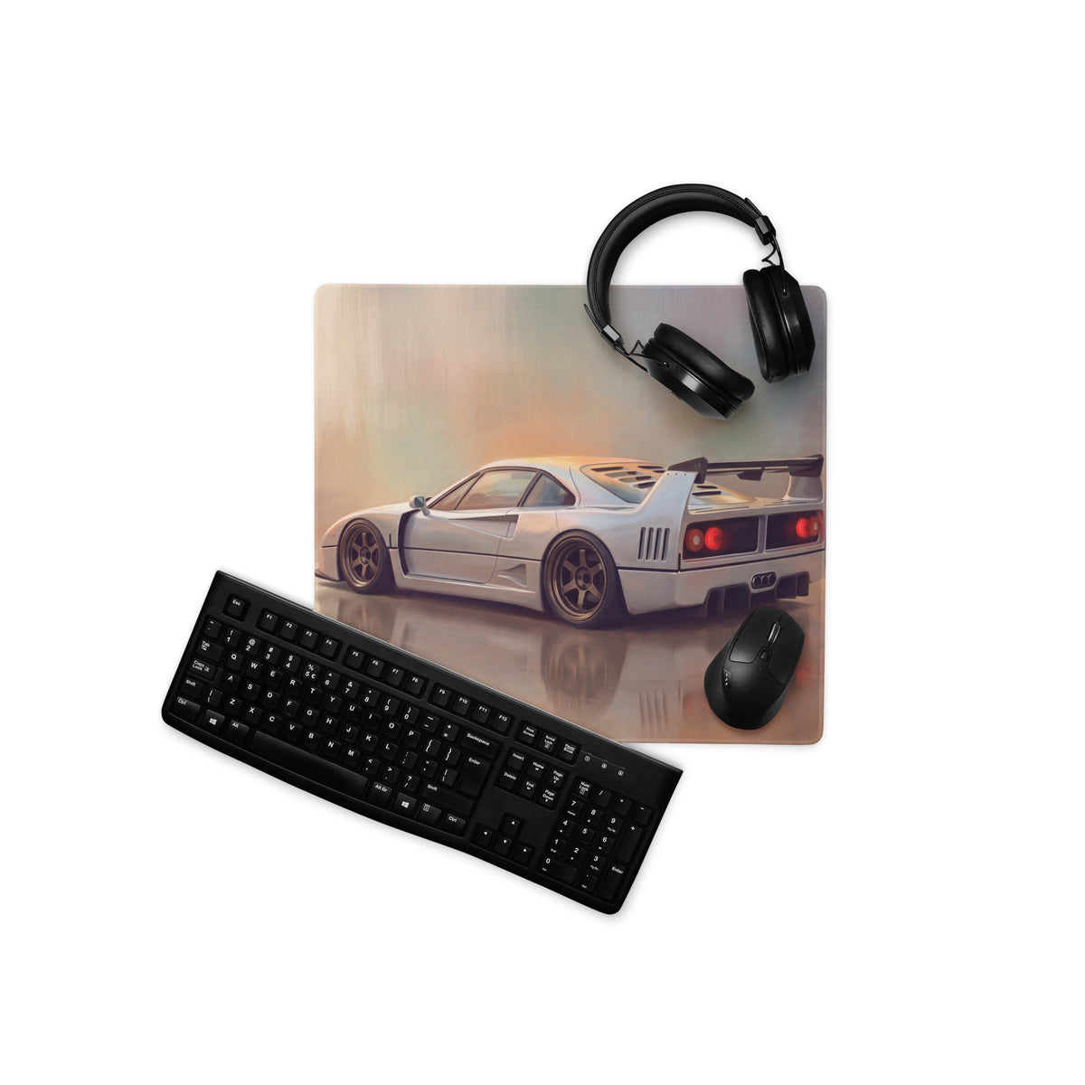 Ferrari F40 Inspired Silver Bronze Rim GT Wing Desk Pad – Extended Non-Slip PC Mouse Mat
