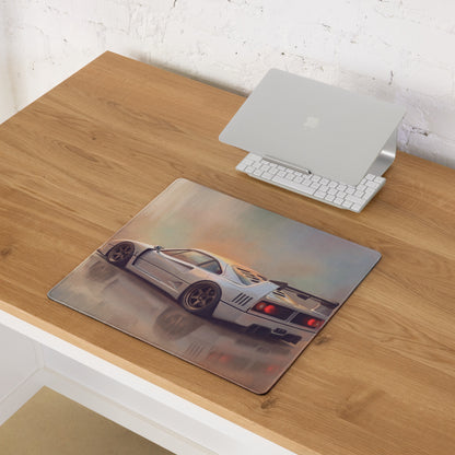 Ferrari F40 Inspired Silver Bronze Rim GT Wing Desk Pad – Extended Non-Slip PC Mouse Mat