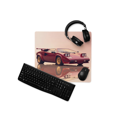 Lamborghini Countach Inspired Rosso Red Pop-Up Headlight Desk Mat – Low-Friction Cloth Setup Mousepad