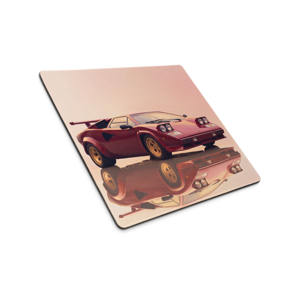 Lamborghini Countach Inspired Rosso Red Pop-Up Headlight Desk Mat – Low-Friction Cloth Setup Mousepad