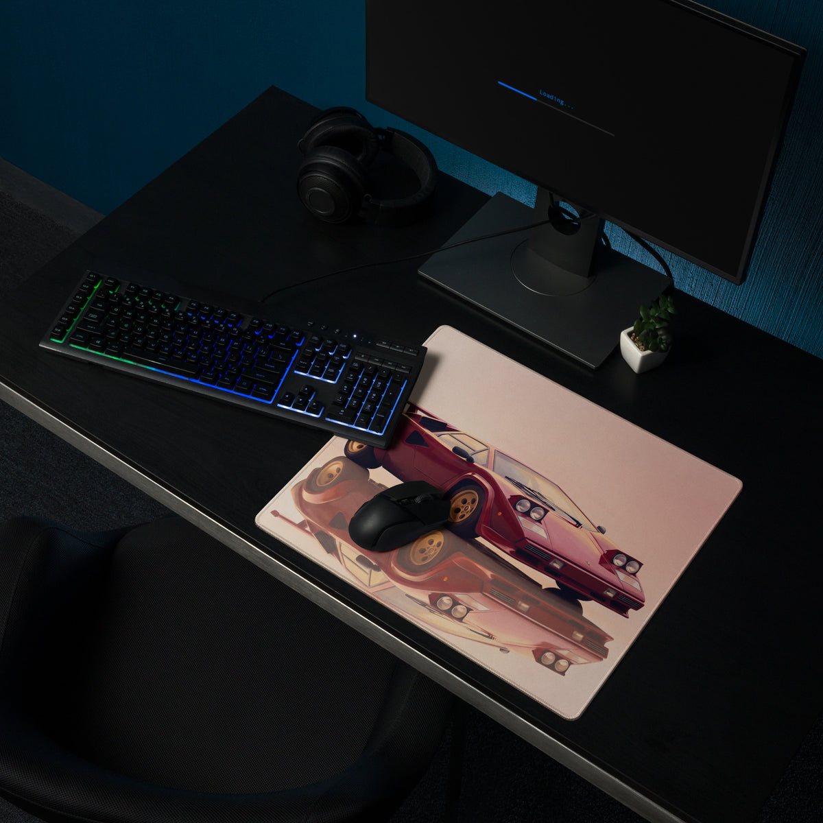 Lamborghini Countach Inspired Rosso Red Pop-Up Headlight Desk Mat – Low-Friction Cloth Setup Mousepad