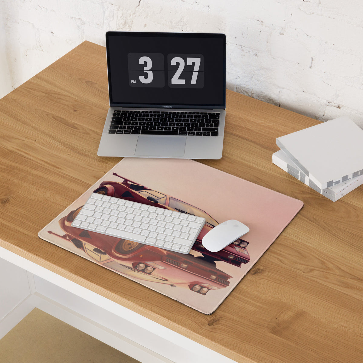 Lamborghini Countach Inspired Rosso Red Pop-Up Headlight Desk Mat – Low-Friction Cloth Setup Mousepad