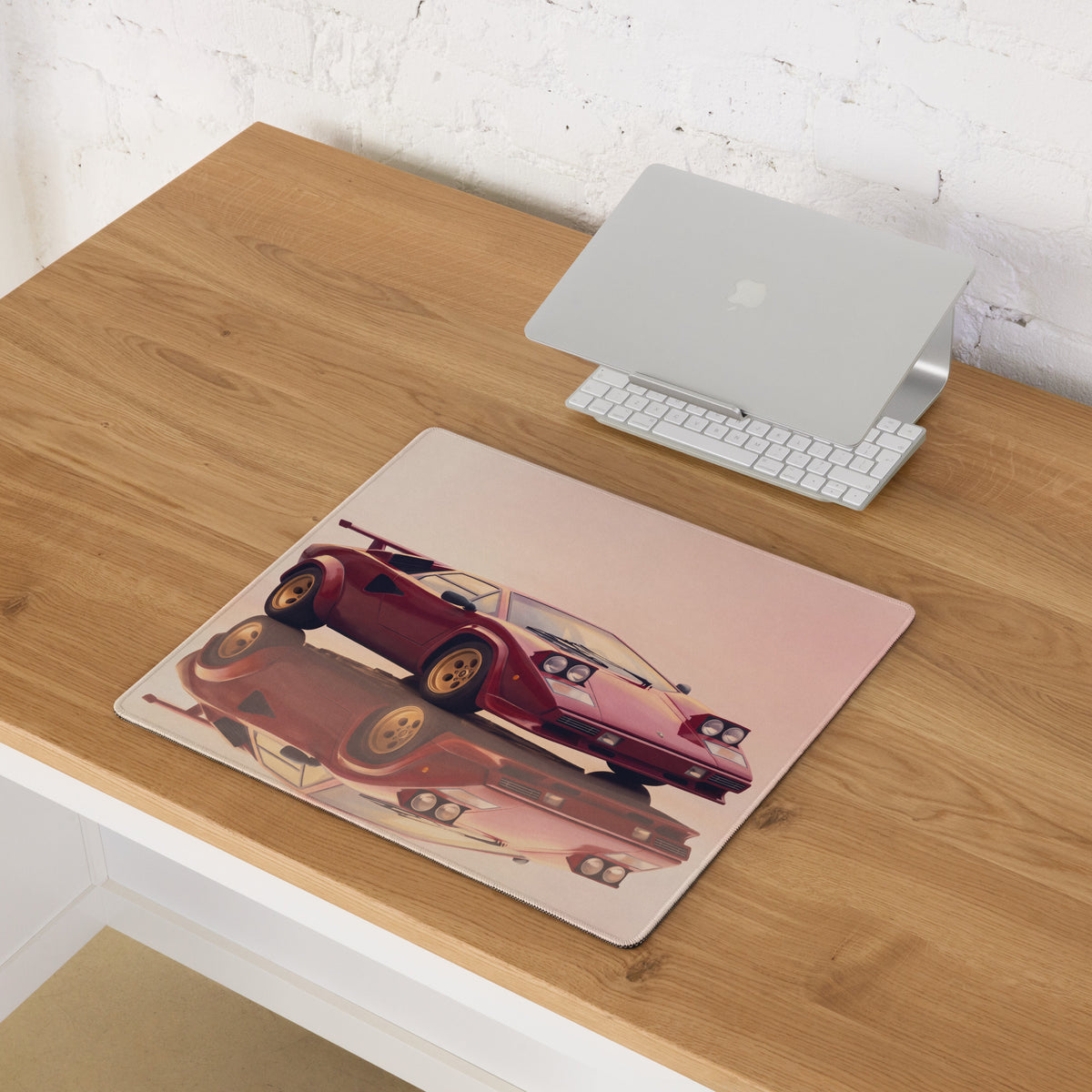 Lamborghini Countach Inspired Rosso Red Pop-Up Headlight Desk Mat – Low-Friction Cloth Setup Mousepad