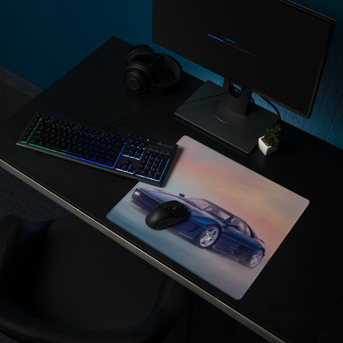 Ferrari F355 Inspired Blue Pop-Up Headlight Desk Pad – Ultra-Glide Stitched Edge Gaming Mouse Mat