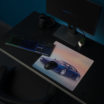 Ferrari F355 Inspired Blue Pop-Up Headlight Desk Pad – Ultra-Glide Stitched Edge Gaming Mouse Mat