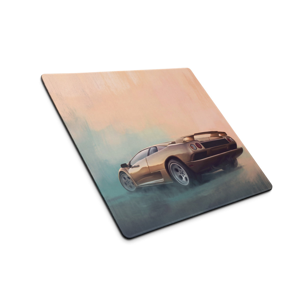 Lamborghini Diablo Inspired Metallic Gold Rear Profile Desk Mat – Low-Friction Cloth Setup Mousepad