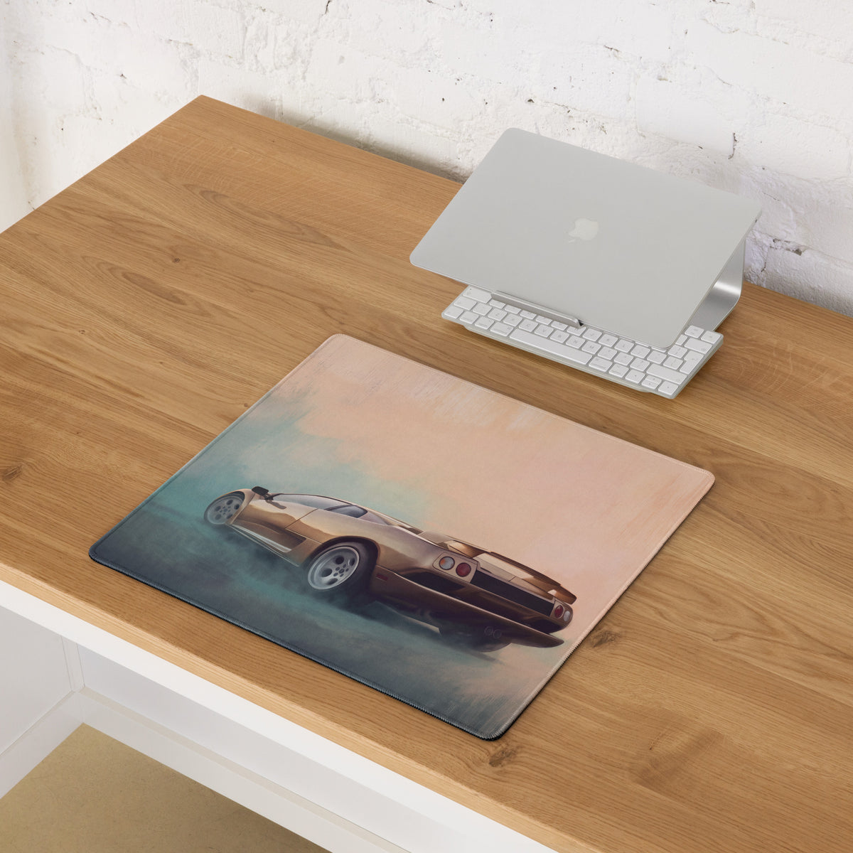 Lamborghini Diablo Inspired Metallic Gold Rear Profile Desk Mat – Low-Friction Cloth Setup Mousepad