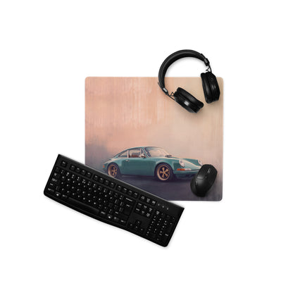 Porsche 911 Inspired Teal Restomod Gold Rim Desk Mat – High-Precision XL Gaming Mousepad