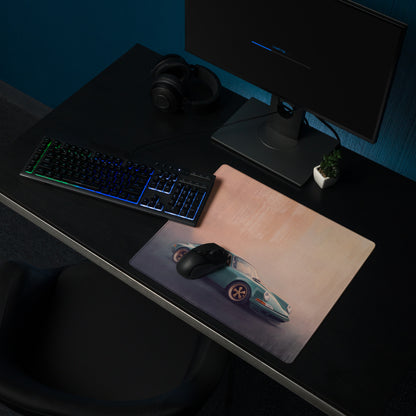 Porsche 911 Inspired Teal Restomod Gold Rim Desk Mat – High-Precision XL Gaming Mousepad