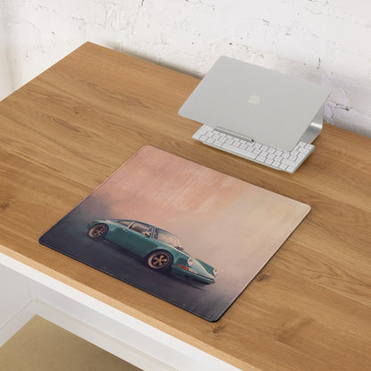 Porsche 911 Inspired Teal Restomod Gold Rim Desk Mat – High-Precision XL Gaming Mousepad