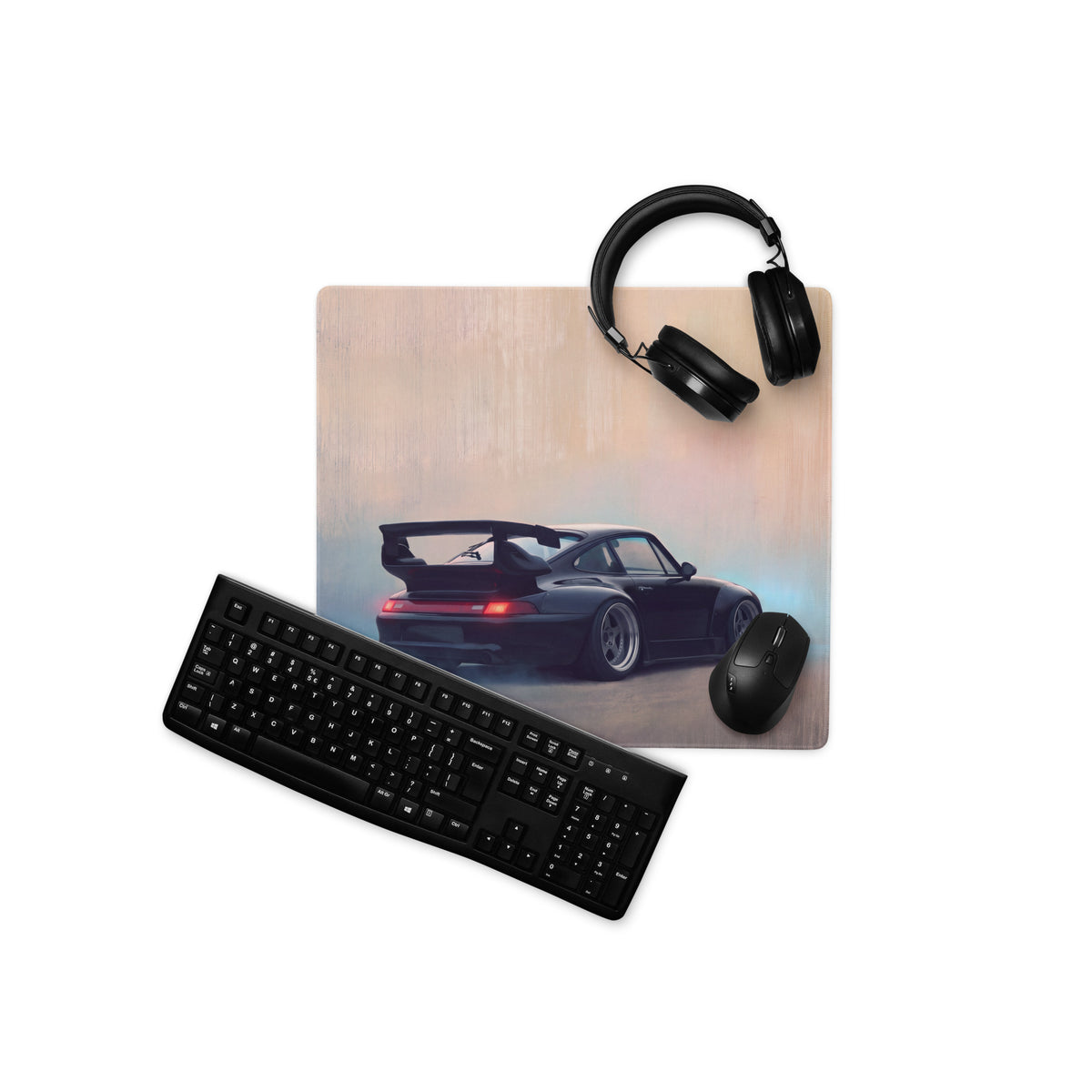 Porsche 911 Inspired Gloss Black 993 GT Wing Desk Pad – Ultra-Glide Stitched Edge Gaming Mouse Mat