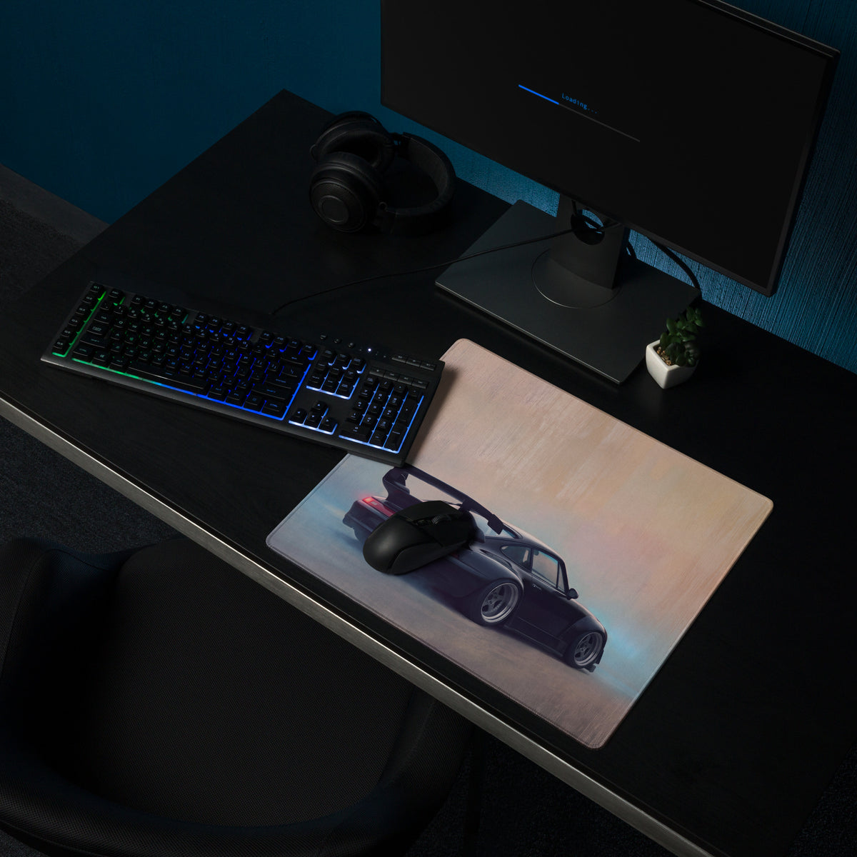 Porsche 911 Inspired Gloss Black 993 GT Wing Desk Pad – Ultra-Glide Stitched Edge Gaming Mouse Mat