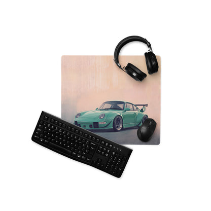 Porsche 911 Inspired Mint Green Widebody GT Wing Desk Mat – Low-Friction Cloth Setup Mousepad
