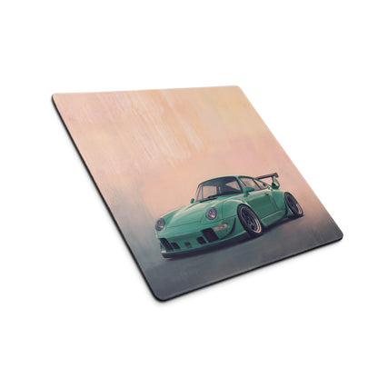 Porsche 911 Inspired Mint Green Widebody GT Wing Desk Mat – Low-Friction Cloth Setup Mousepad