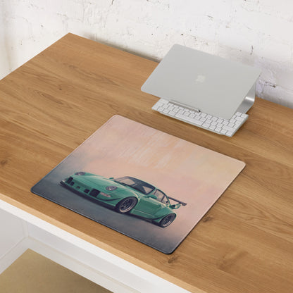 Porsche 911 Inspired Mint Green Widebody GT Wing Desk Mat – Low-Friction Cloth Setup Mousepad