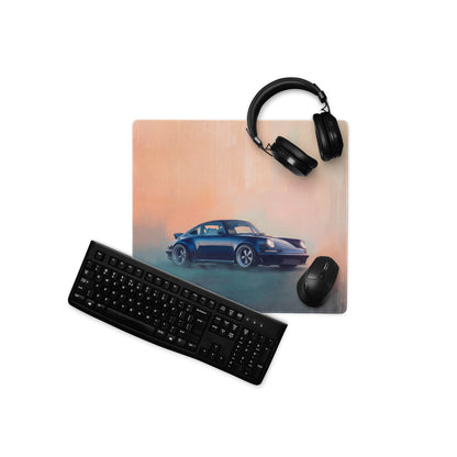 Porsche 911 Inspired Metallic Blue Restomod Desk Pad – Extended Non-Slip PC Mouse Mat