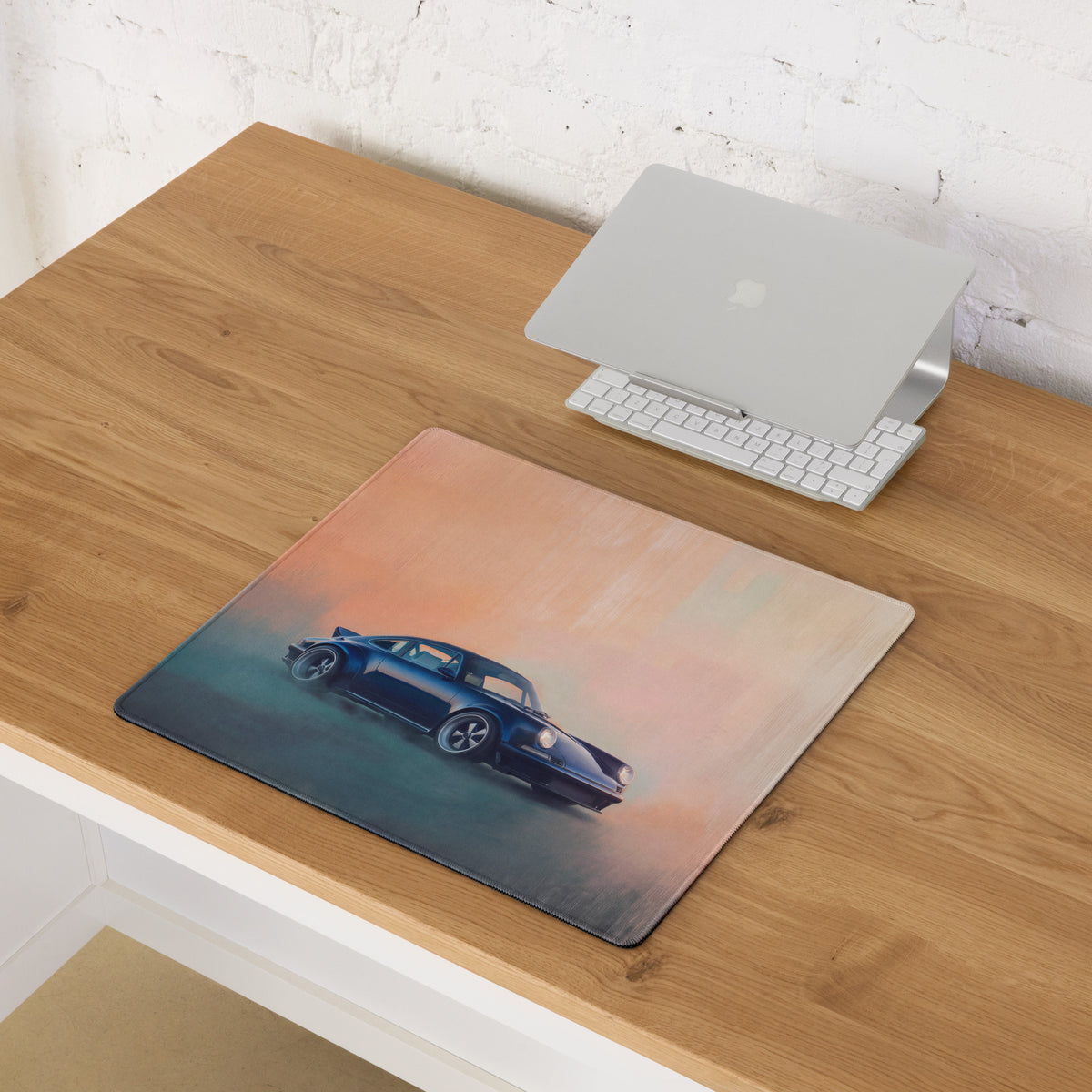 Porsche 911 Inspired Metallic Blue Restomod Desk Pad – Extended Non-Slip PC Mouse Mat