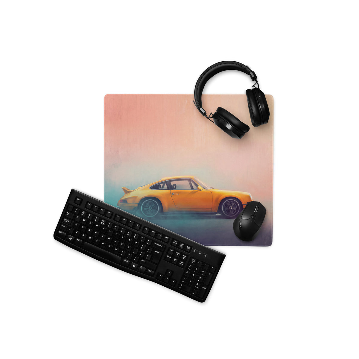 Porsche 911 Inspired Yellow Restomod Profile Desk Pad – Extended Non-Slip PC Mouse Mat