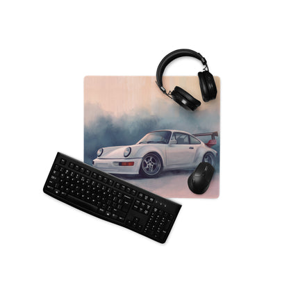 Porsche 911 Inspired White Widebody GT Wing Desk Mat – High-Precision XL Gaming Mousepad