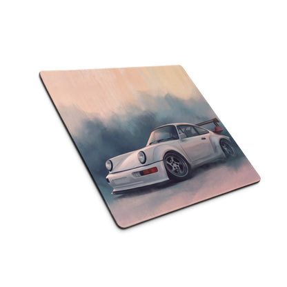 Porsche 911 Inspired White Widebody GT Wing Desk Mat – High-Precision XL Gaming Mousepad