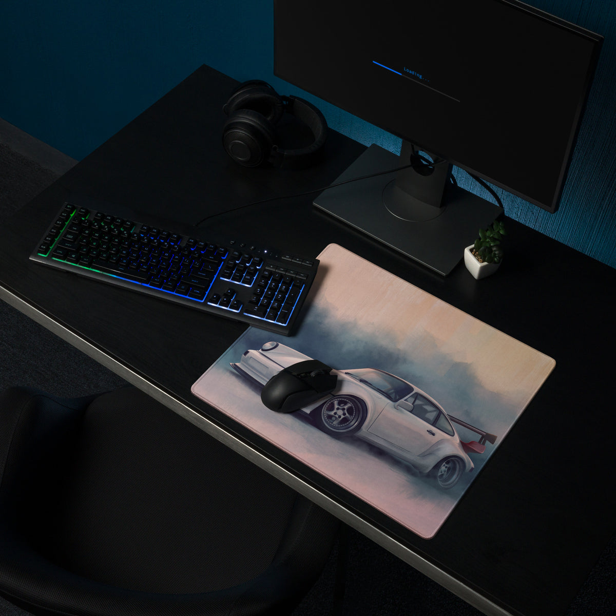Porsche 911 Inspired White Widebody GT Wing Desk Mat – High-Precision XL Gaming Mousepad