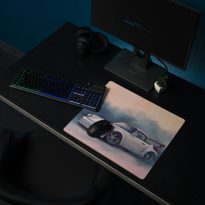 Porsche 911 Inspired White Widebody GT Wing Desk Mat – High-Precision XL Gaming Mousepad