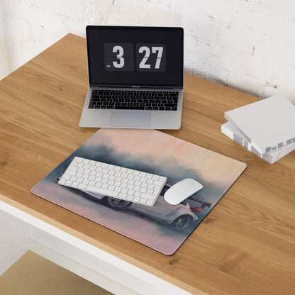 Porsche 911 Inspired White Widebody GT Wing Desk Mat – High-Precision XL Gaming Mousepad