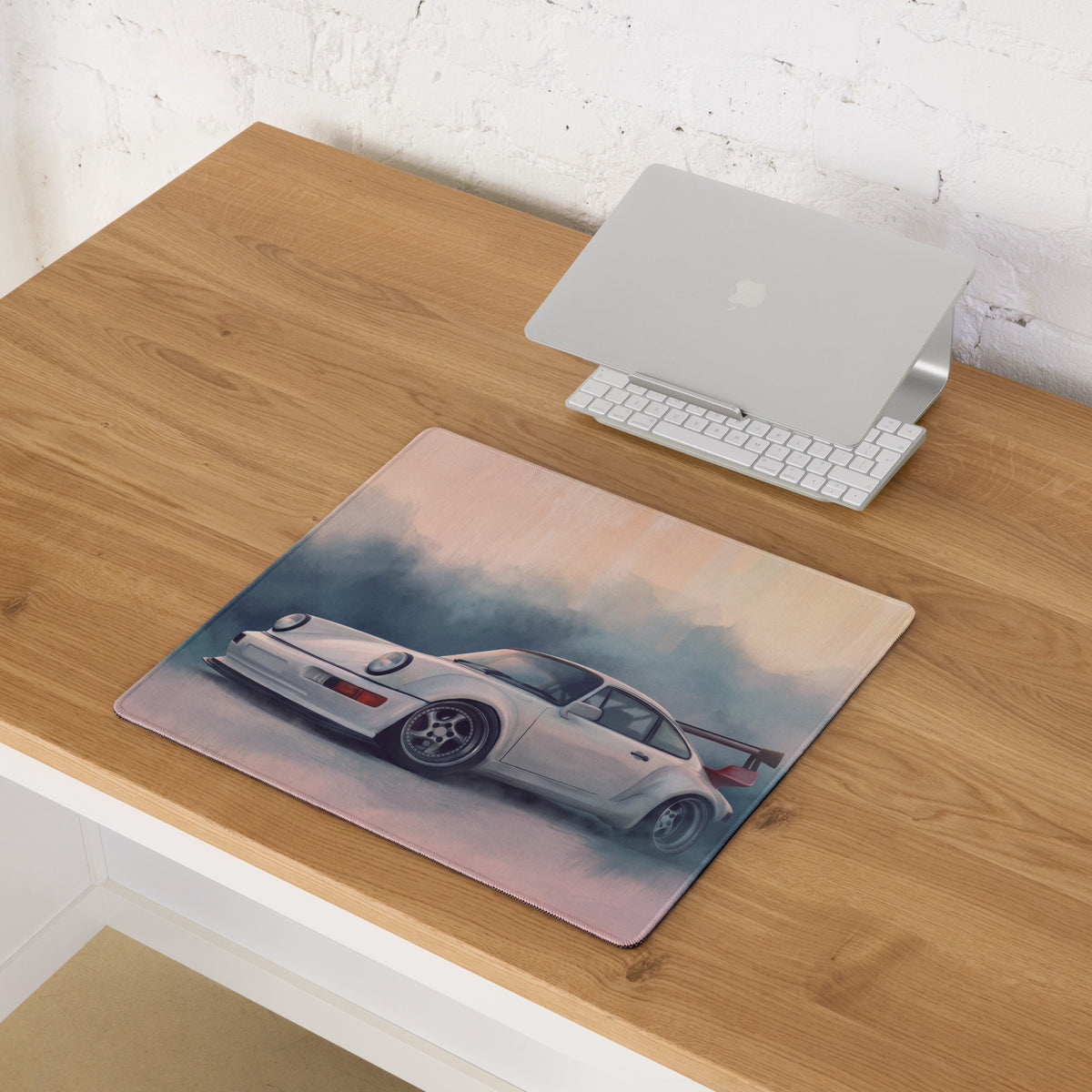 Porsche 911 Inspired White Widebody GT Wing Desk Mat – High-Precision XL Gaming Mousepad