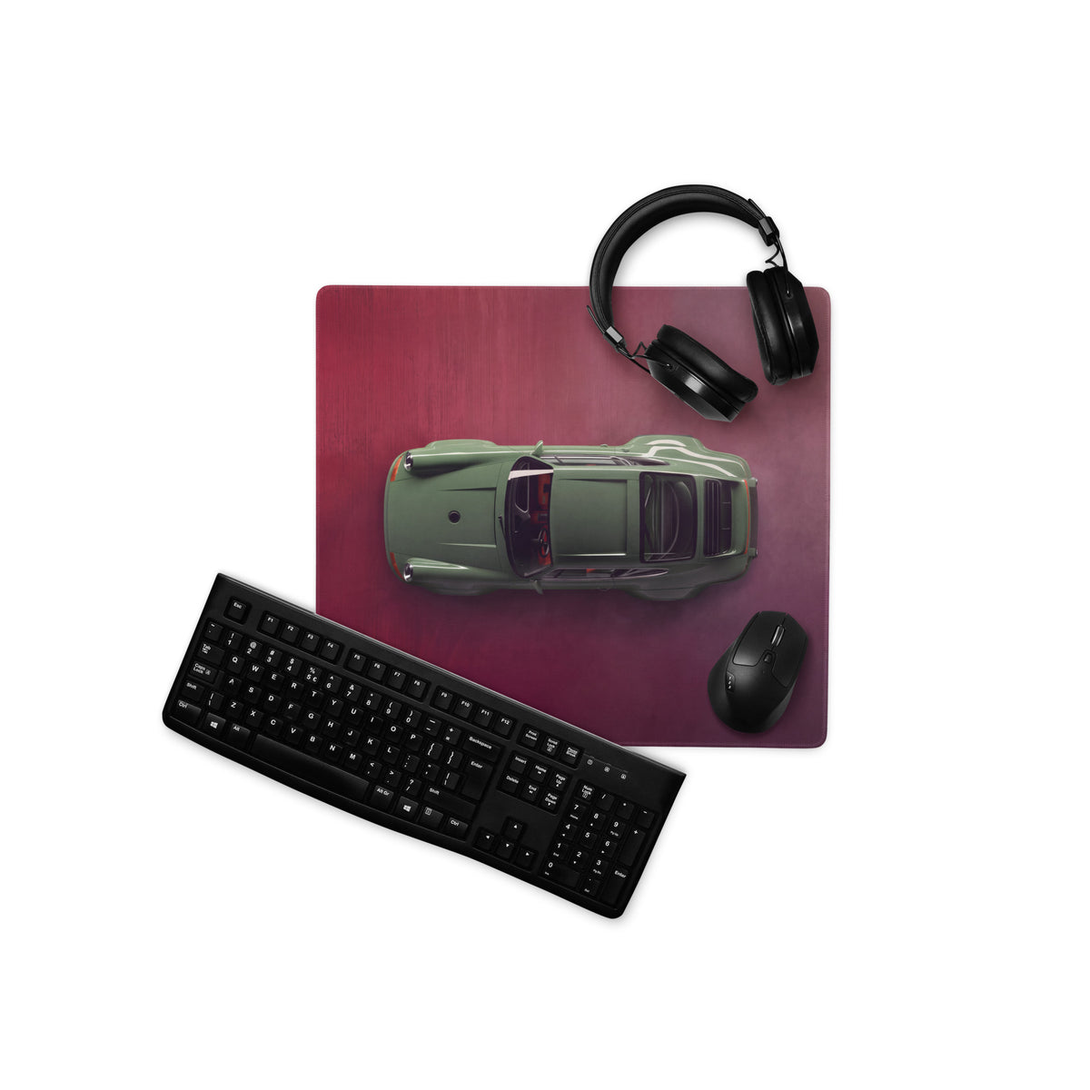 Porsche 911 Inspired Olive Green Restomod Top-Down Desk Pad – Ultra-Glide Stitched Edge Gaming Mouse Mat