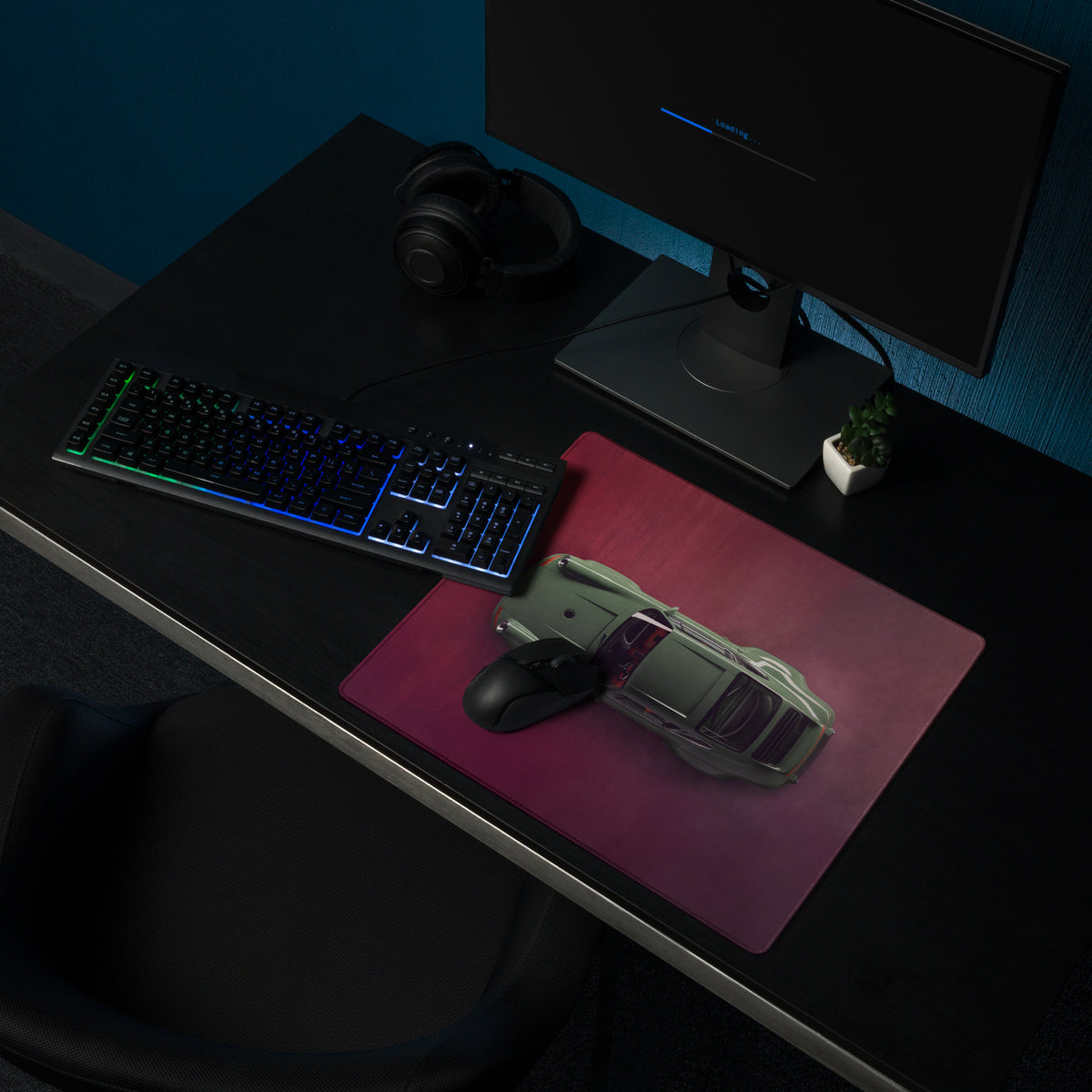 Porsche 911 Inspired Olive Green Restomod Top-Down Desk Pad – Ultra-Glide Stitched Edge Gaming Mouse Mat