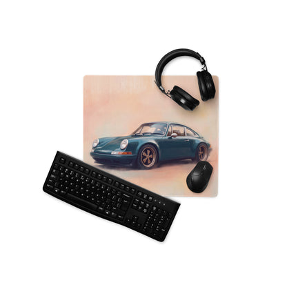 Porsche 911 Inspired Dark Green Restomod Gold Rim Desk Mat – Low-Friction Cloth Setup Mousepad