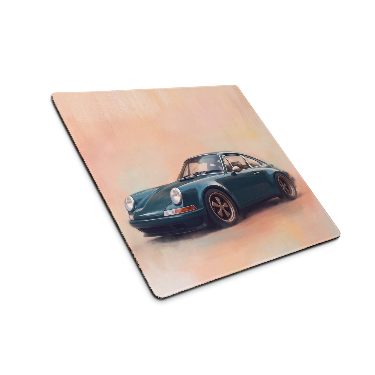 Porsche 911 Inspired Dark Green Restomod Gold Rim Desk Mat – Low-Friction Cloth Setup Mousepad