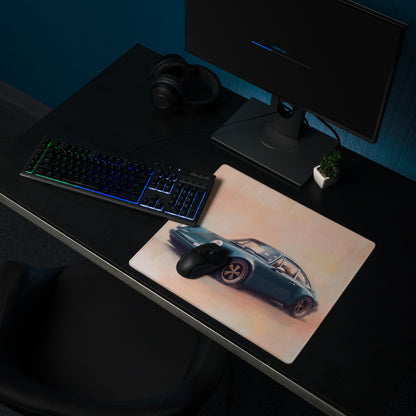 Porsche 911 Inspired Dark Green Restomod Gold Rim Desk Mat – Low-Friction Cloth Setup Mousepad