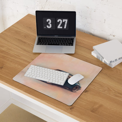 Porsche 911 Inspired Dark Green Restomod Gold Rim Desk Mat – Low-Friction Cloth Setup Mousepad