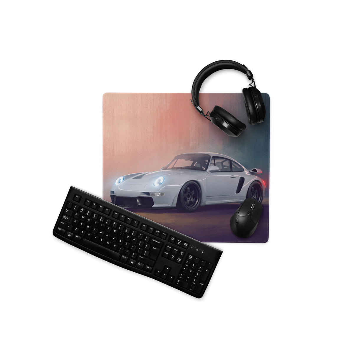 Porsche 911 Inspired Silver Widebody GT Wing Desk Pad – Extended Non-Slip PC Mouse Mat