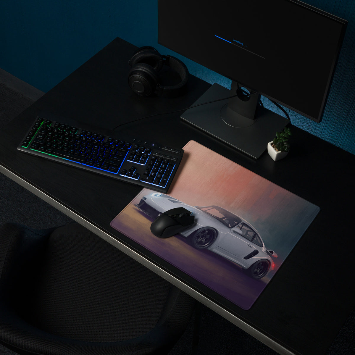 Porsche 911 Inspired Silver Widebody GT Wing Desk Pad – Extended Non-Slip PC Mouse Mat