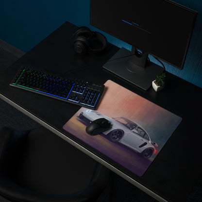 Porsche 911 Inspired Silver Widebody GT Wing Desk Pad – Extended Non-Slip PC Mouse Mat