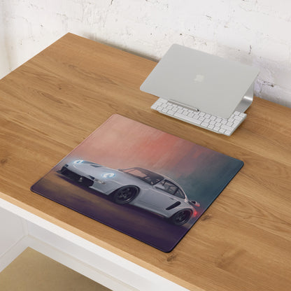 Porsche 911 Inspired Silver Widebody GT Wing Desk Pad – Extended Non-Slip PC Mouse Mat