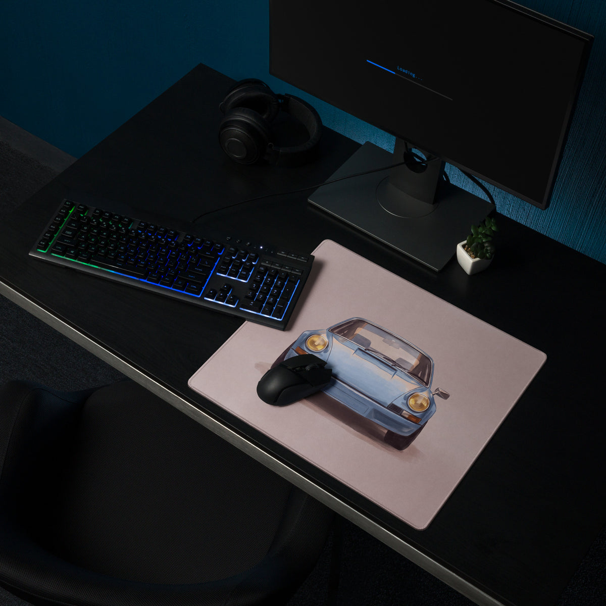 Porsche 911 Inspired Light Blue Frontal Desk Mat – High-Precision XL Gaming Mousepad