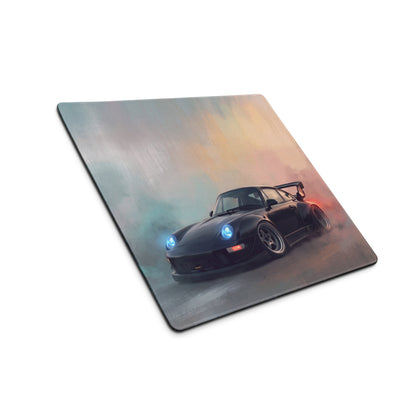 Porsche 911 Inspired Gloss Black Widebody GT Wing Desk Pad – Ultra-Glide Stitched Edge Gaming Mouse Mat