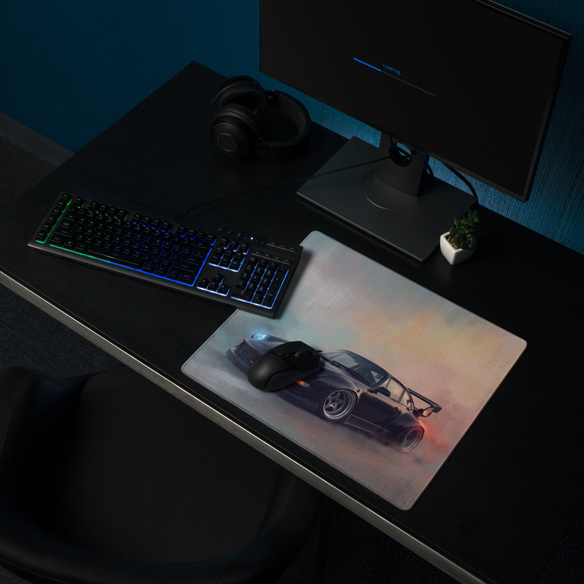 Porsche 911 Inspired Gloss Black Widebody GT Wing Desk Pad – Ultra-Glide Stitched Edge Gaming Mouse Mat