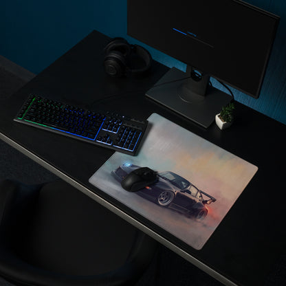 Porsche 911 Inspired Gloss Black Widebody GT Wing Desk Pad – Ultra-Glide Stitched Edge Gaming Mouse Mat