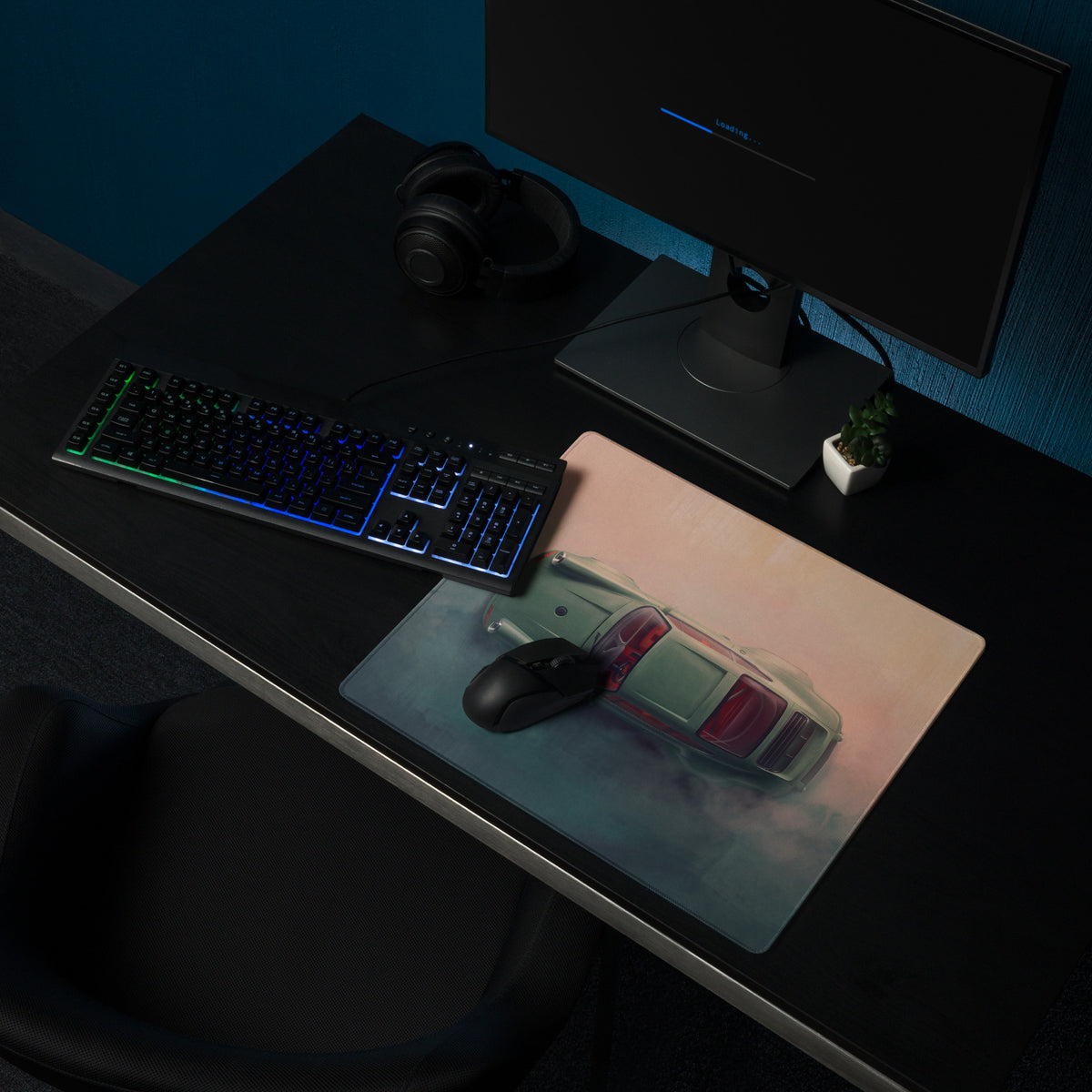 Porsche 911 Inspired Olive Green Restomod Top-Down Desk Mat – Low-Friction Cloth Setup Mousepad
